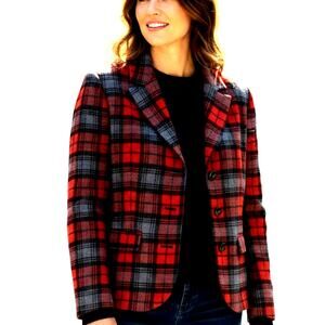 BFA Classics 12 Red Women's Coat Jacket Misses Size L Large Plaid Buttons
